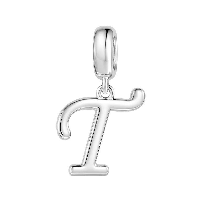 Letter T 925 Sterling Silver Dangling Charm Great for Bracelets Necklaces