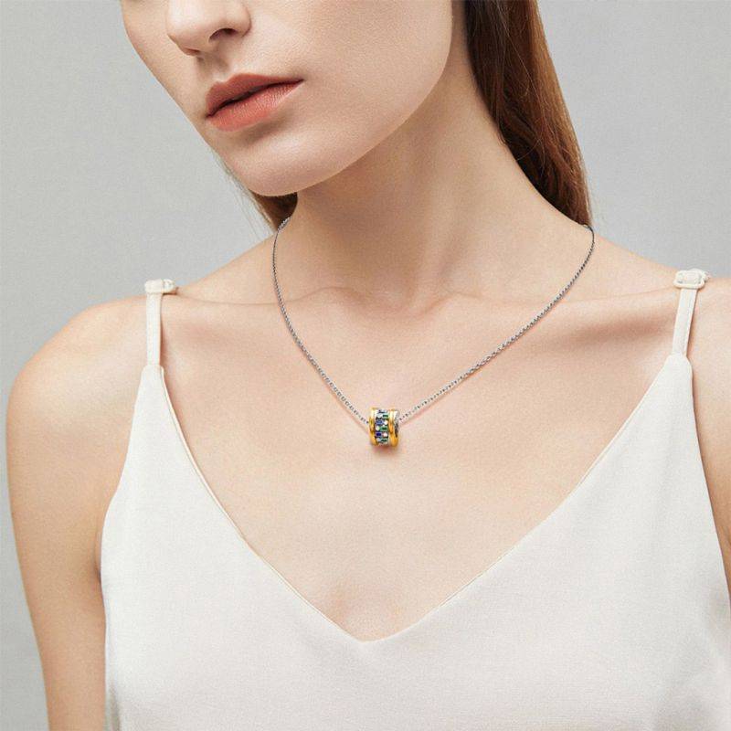 Gnoce Alternating Blue & Green Emerald Cut Drum Pendant Necklaces