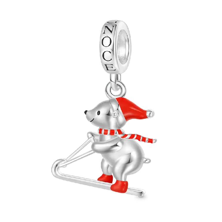 Gnoce Christmas Skiing Polar Bear Pendant Dangle Charm
