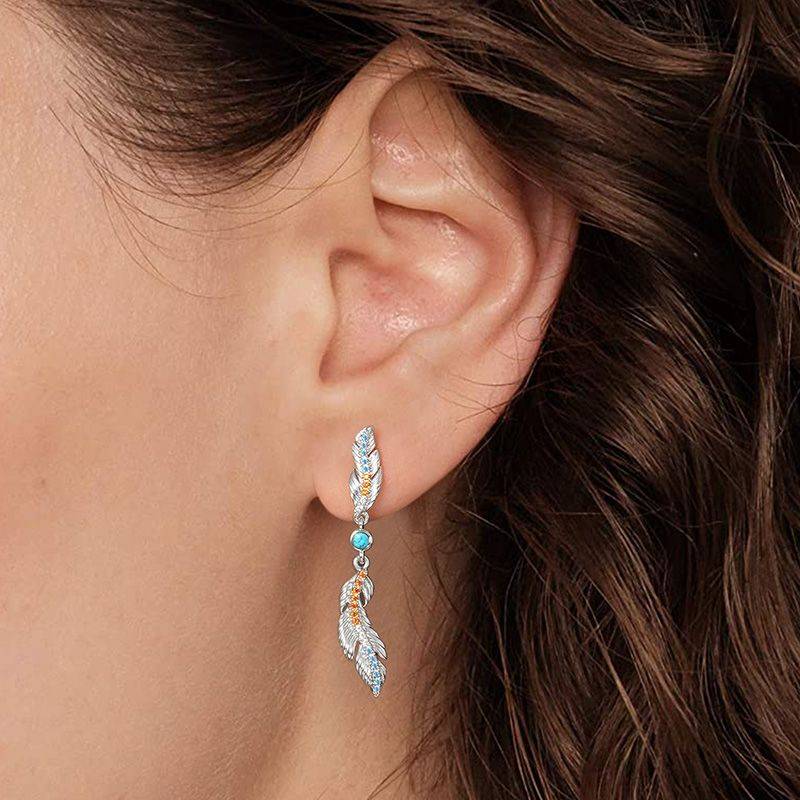 Feather Earrings Sterling Silver inlaid with Turquoise and Stones