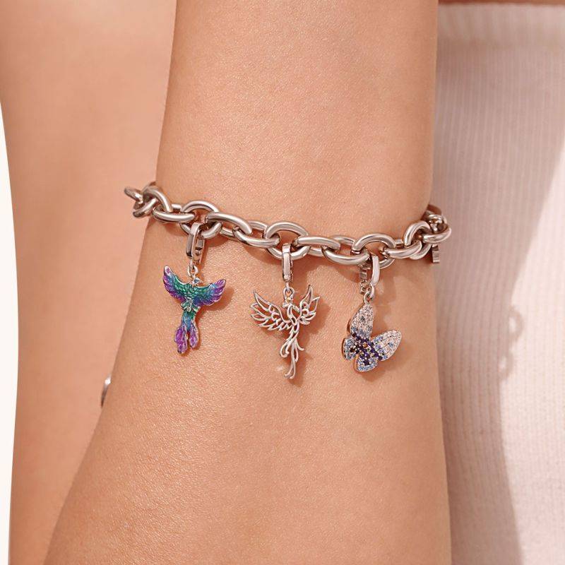 Gnoce Sterling Silver Phoenix Clasp Clusters Charm