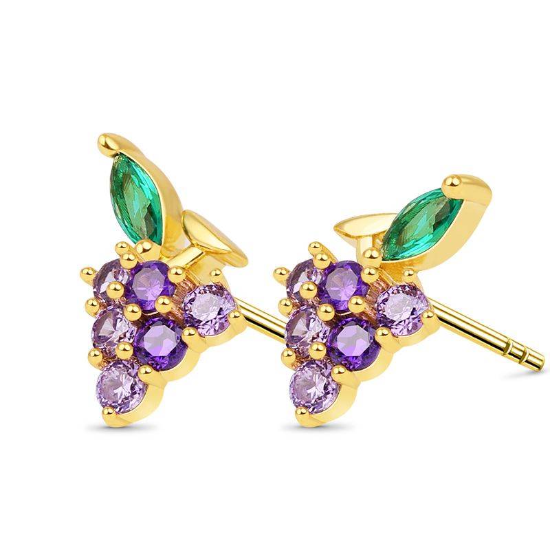 Grape Stud Earrings 18k Gold Plated 925 Sterling Silver
