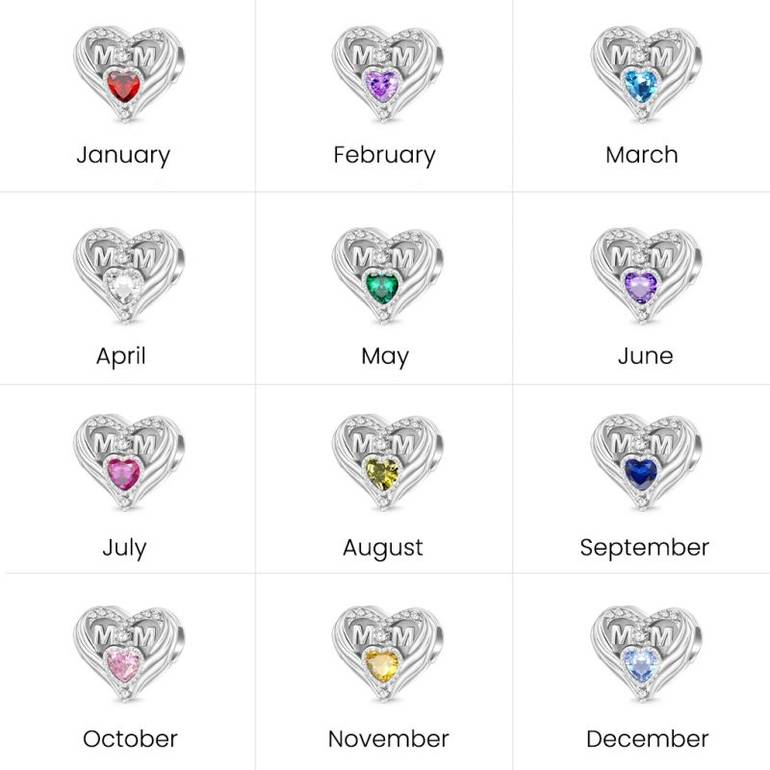 Gnoce Mother's Day Heart Birthstone Charm