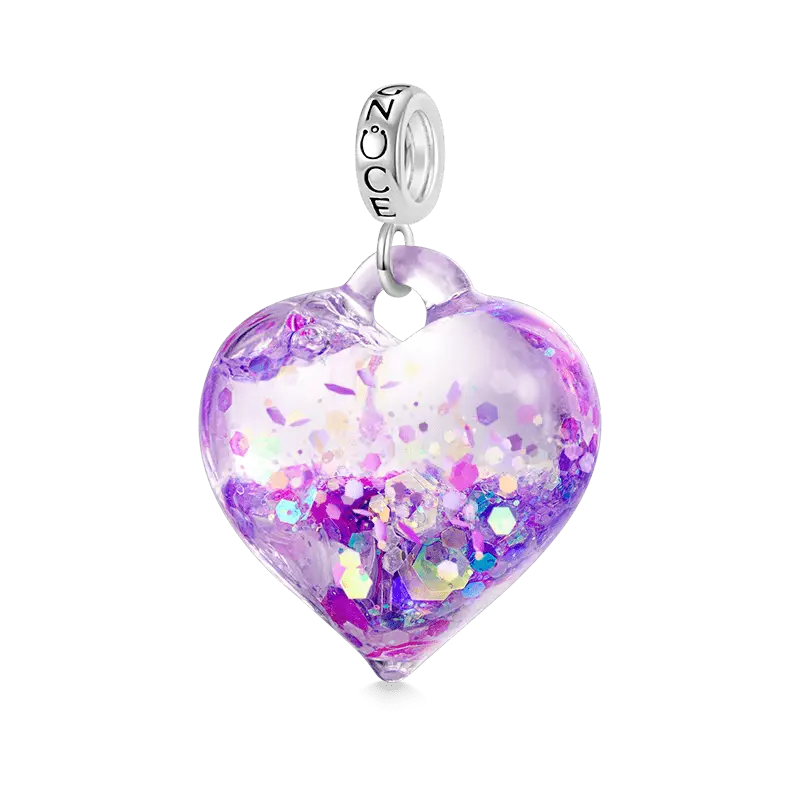 Gnoce Purple Glitter Heart Pendant Dangle Charm