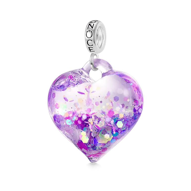 Gnoce Purple Glitter Heart Pendant Dangle Charm
