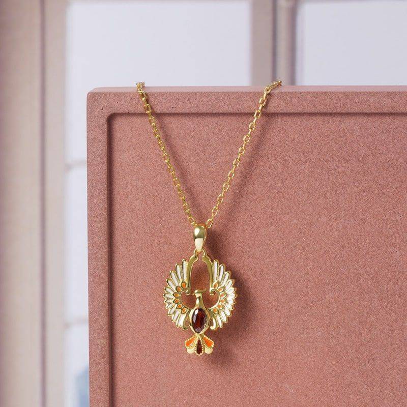 Golden Phoenix Necklaces Sterling Silver 18k Gold Plated inlaid with Oval Cut Ruby