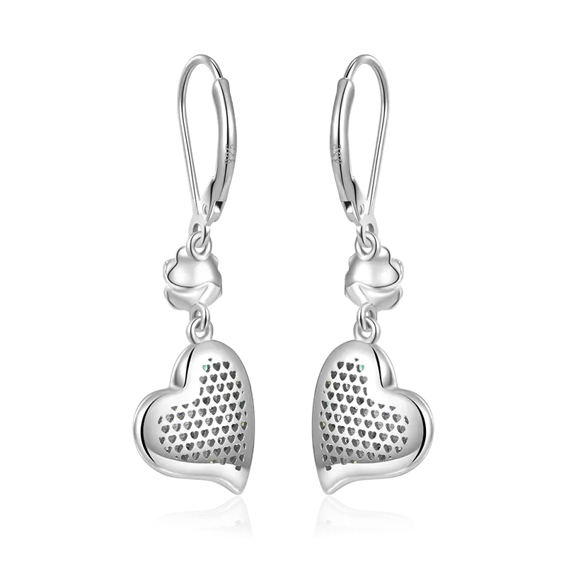 Gnoce Rose Flower Heart Dangle Leverback Earrings