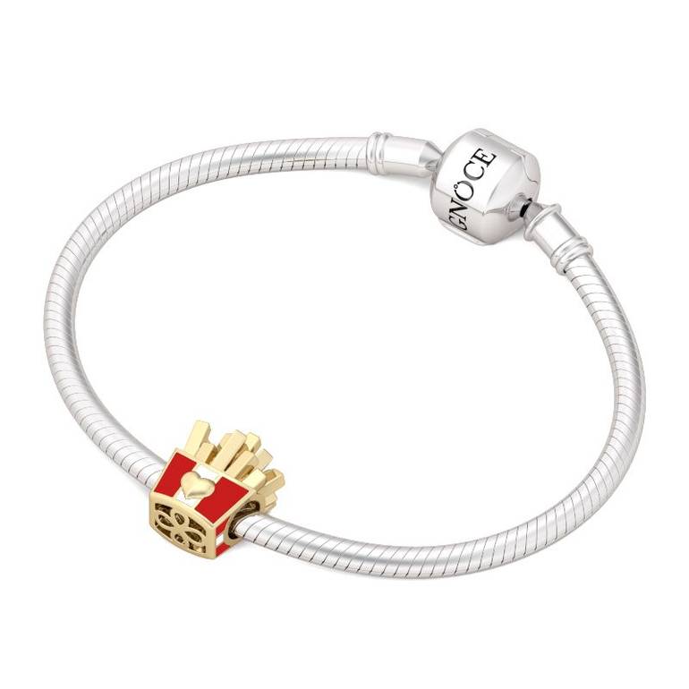 French Fries Charm 18k Yellow Gold Plated Bead with Red and White Enamel