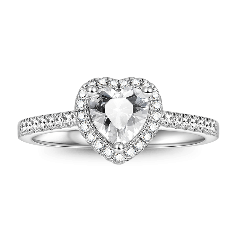 Sparkling Heart Ring 925 Sterling Silver Inlaid with Clear Gemstones
