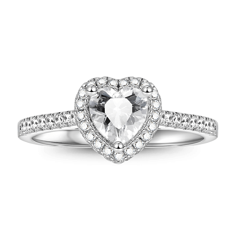 Sparkling Heart Ring 925 Sterling Silver Inlaid with Clear Gemstones