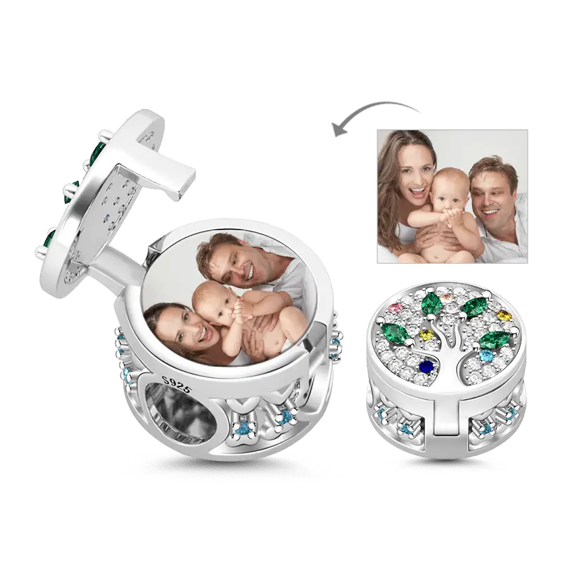 925 Sterling Silver Family Tree Magnetic Locket Photo Charms for Family