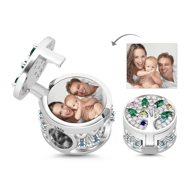 925 Sterling Silver Family Tree Magnetic Locket Photo Charms for Family