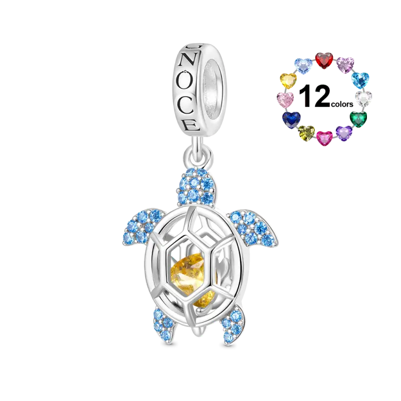 Gnoce Cage of Small ​​Sea Turtle Heart Birthstone Pendant Dangle Charm