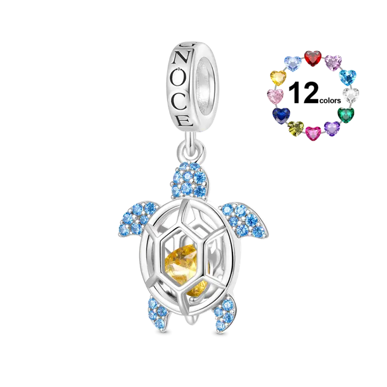 Gnoce Cage of Small ​​Sea Turtle Heart Birthstone Pendant Dangle Charm
