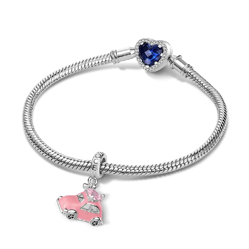 Gnoce Valentine's Day Pink Car Heart Pendant Dangle Charm