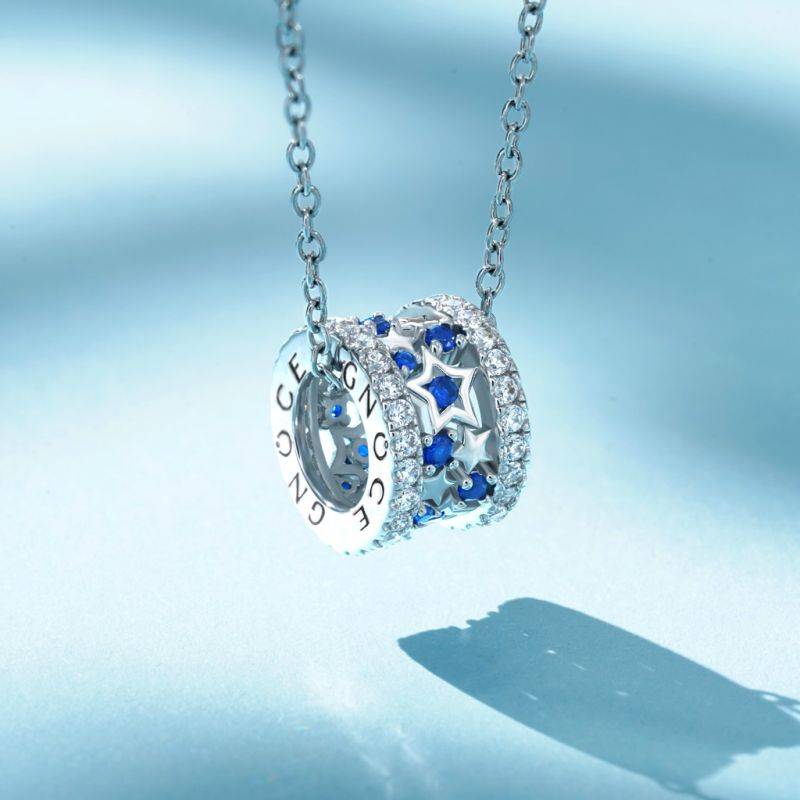 Gnoce Blue Starry Drum Pendant Necklaces