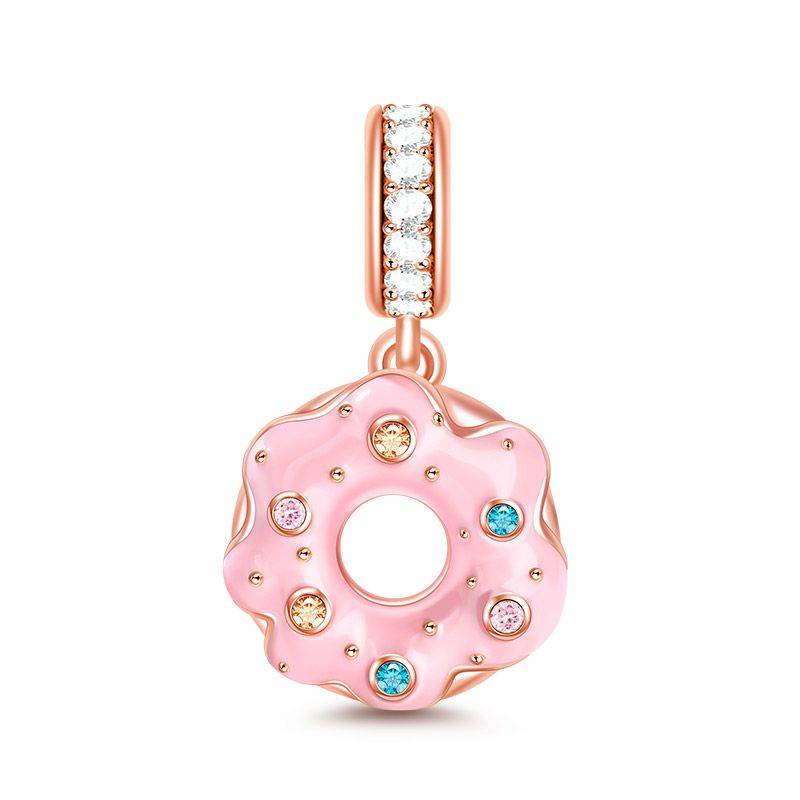 Pink Donut Pendant Charm S925 Sterling Silver 18K Rose Gold Plated