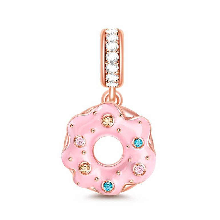 Pink Donut Pendant Charm S925 Sterling Silver 18K Rose Gold Plated