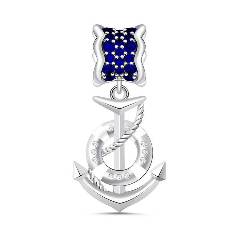 Anchor Dangling Charm Paved Dark Sapphire 925 Sterling Silver Marine Themed Pendant