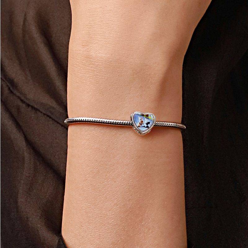 925 Sterling Silver heart Cute Animal Cat Photo Charm Bead