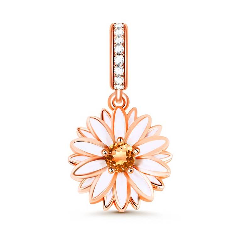 Daisy Flower Charm Pendant 18k Rose Gold Plated Sterling Silver