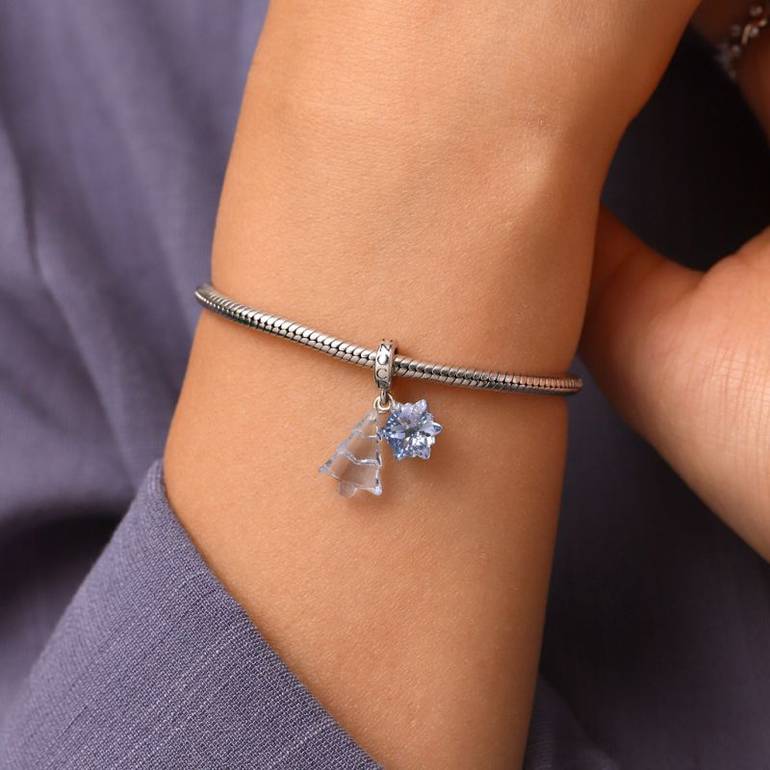 Gnoce Light Blue Christmas Tree & Snowflake Pendant Dangle Charm