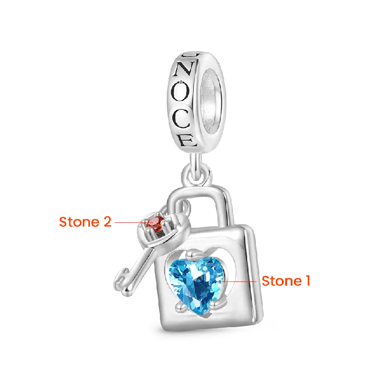 Gnoce Birthstone Love Lock & Key Pendant Dangle Charm