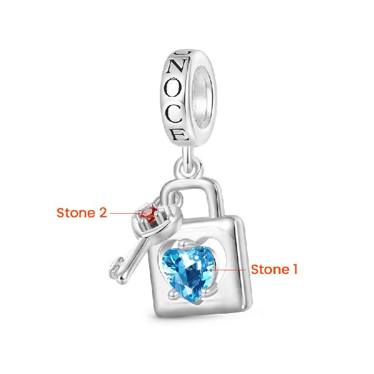 Gnoce Birthstone Love Lock & Key Pendant Dangle Charm