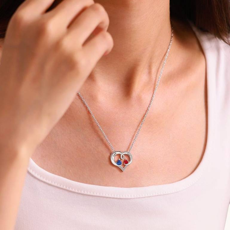 Gnoce Simple Love Heart Birthstone Necklaces