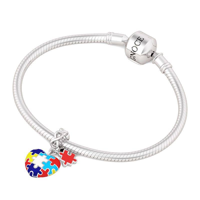 Autism Pendant 925 Sterling Silver Colored Enamel Puzzle Piece Dangle Charm