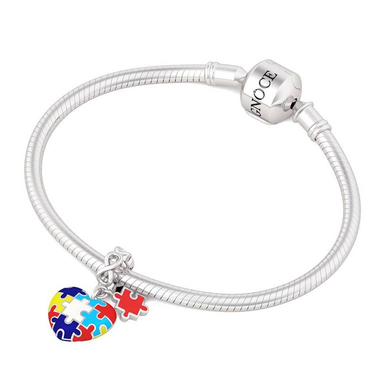 Autism Pendant 925 Sterling Silver Colored Enamel Puzzle Piece Dangle Charm