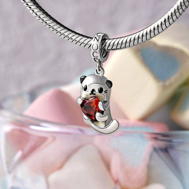 Gnoce Lovely Otter Embraces Heart Gem Charm