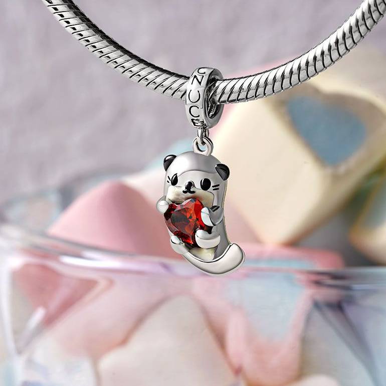 Gnoce Lovely Otter Embraces Heart Gem Charm