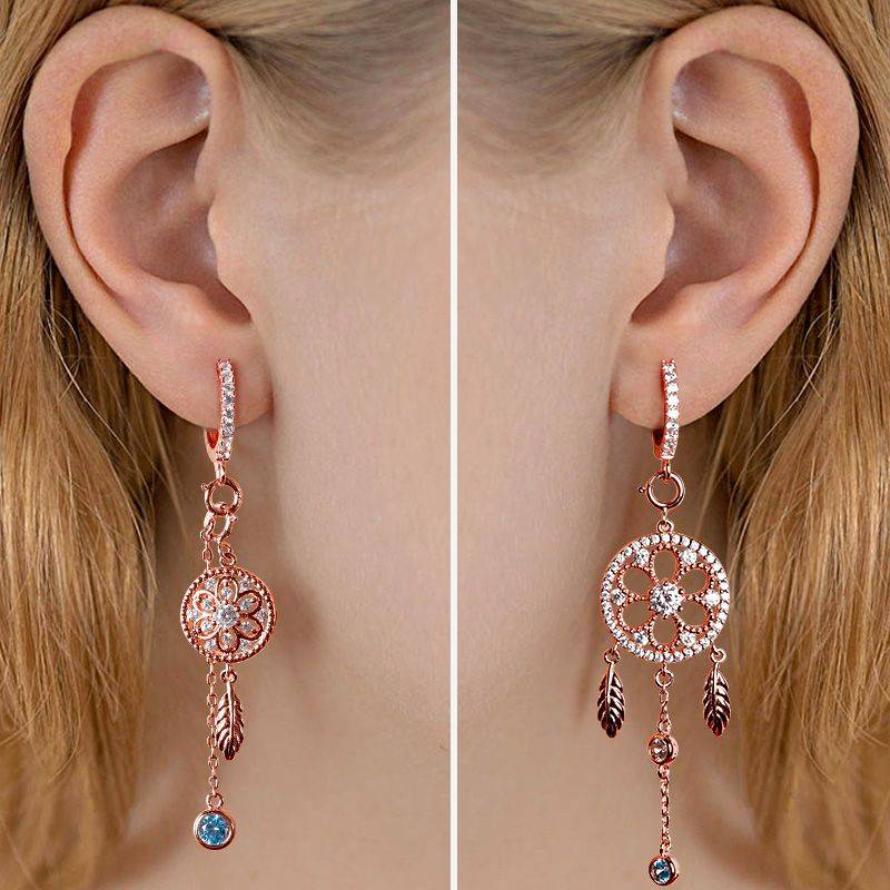 Dreamcatcher Earrings 18K Rose Golden Plated S925 Silver