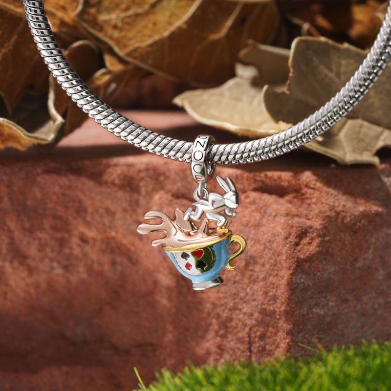 Gnoce Alice's Adventures in Wonderland Teacup Rabbit Pendant Dangle Charm