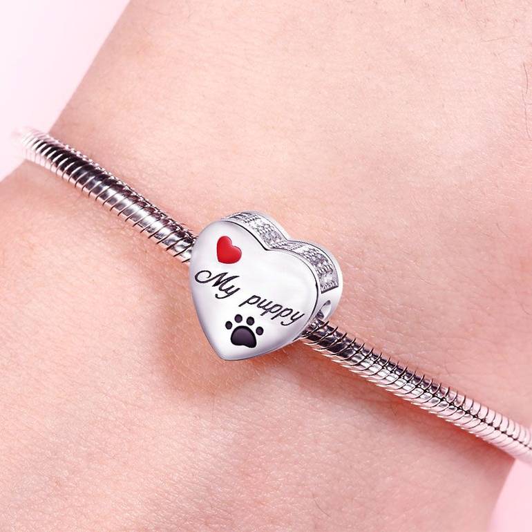 Sterling Silver Puppy Photo Charm Clear CZ Photo Custom Memory Jewelry Bead