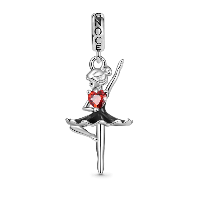 Gnoce Ballerina Embraces Heart Gem Pendant Dangle Charm
