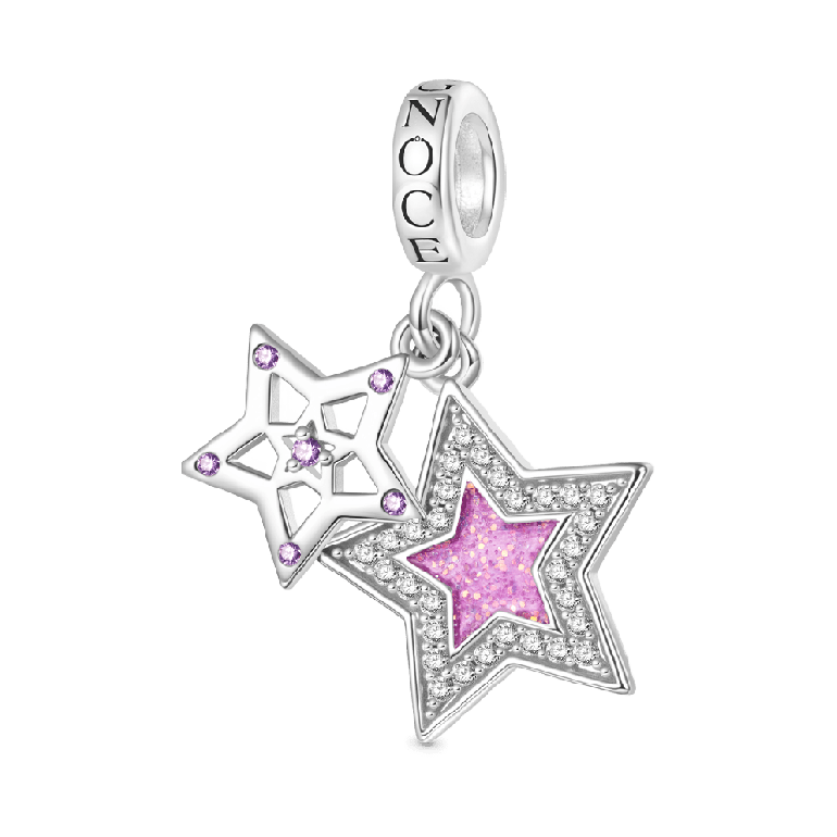 Gnoce Engravable Purple Glitter Star Glow-in-the-Dark Pendant Dangle Charm