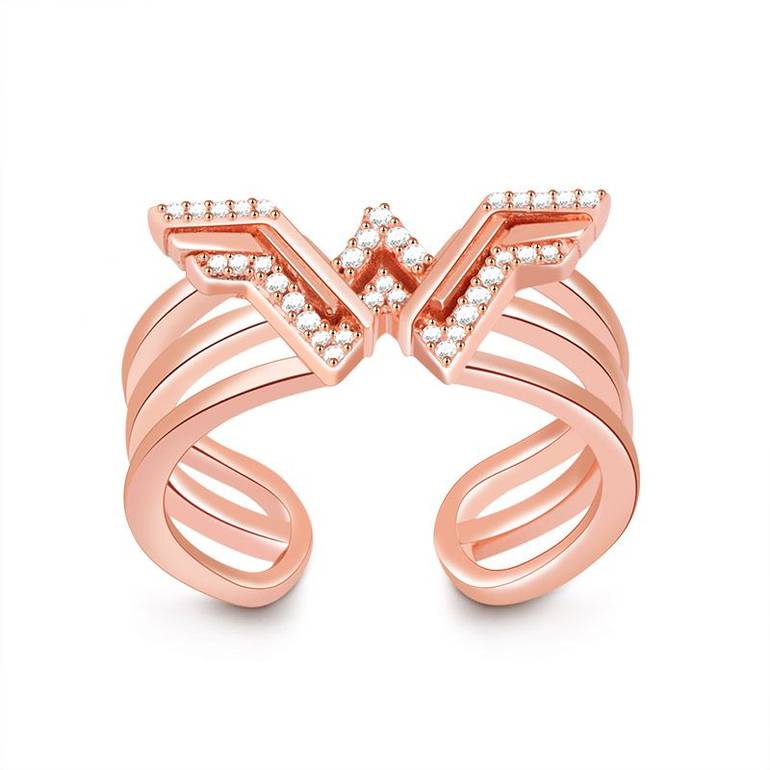 Wing Ring Rose Gold Plated with Clear CZs S925 Silver