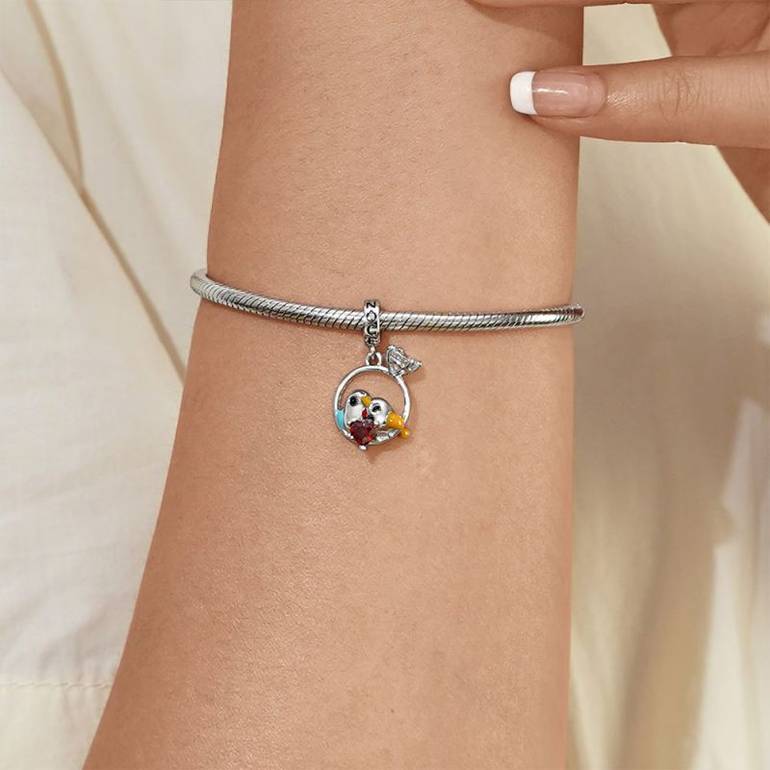 Gnoce Lovebirds Embrace Heart Gem Pendant Dangle Charm