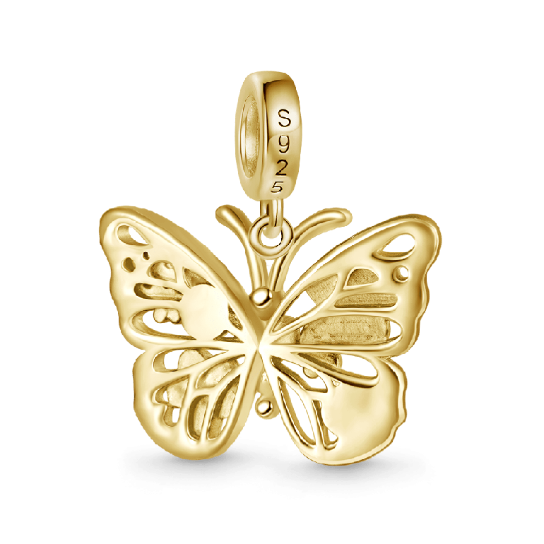 Gnoce 18K Gold Plated Sparkling Flying Butterfly Moonstone Pendant Dangle Charm