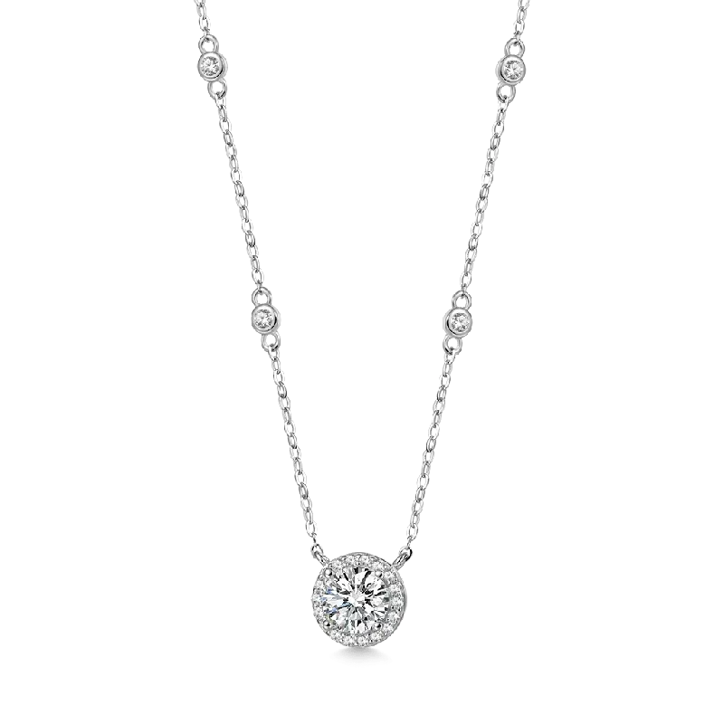 Gnoce 1CT Round VVS Moissanite Frame Station Necklaces