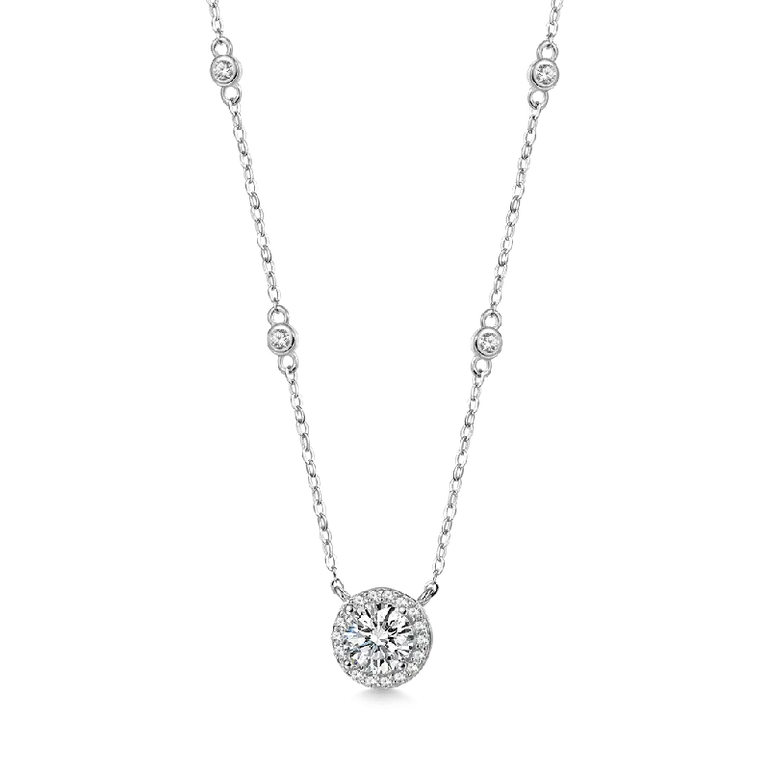 Gnoce 1CT Round VVS Moissanite Frame Station Necklaces