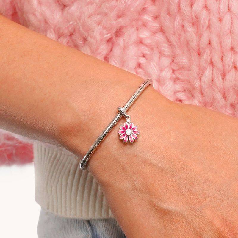Gnoce Engravable Name Daisy Birthstone Pendant Dangle Charm