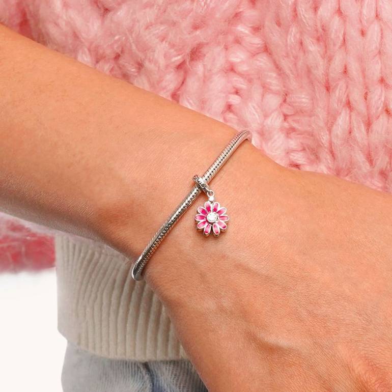 Gnoce Engravable Name Daisy Birthstone Pendant Dangle Charm