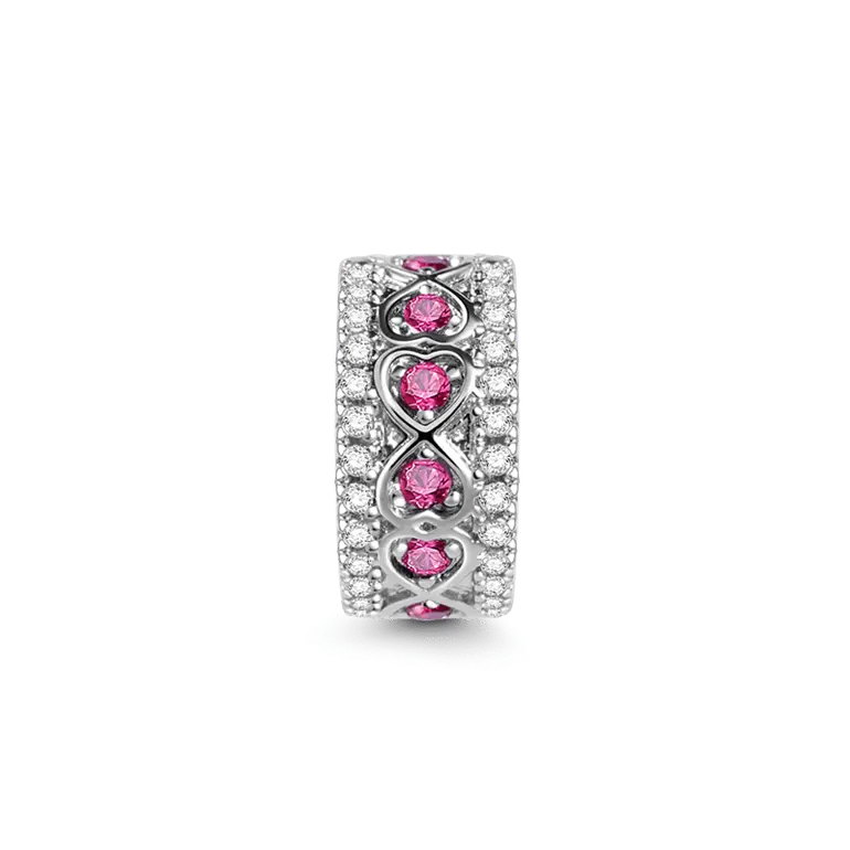 Rose Stone Heart to Heart Stopper for Charm Braceletss Sterling Silver