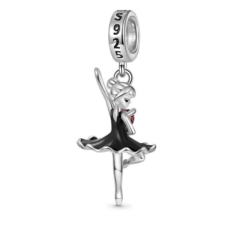 Gnoce Ballerina Embraces Heart Gem Pendant Dangle Charm