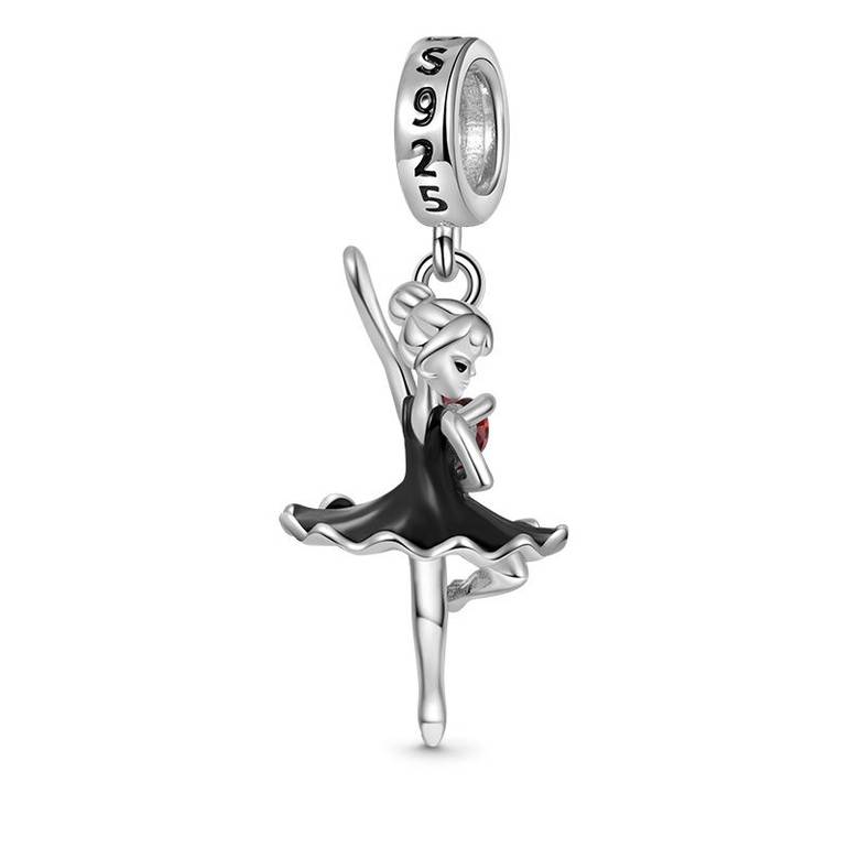 Gnoce Ballerina Embraces Heart Gem Pendant Dangle Charm