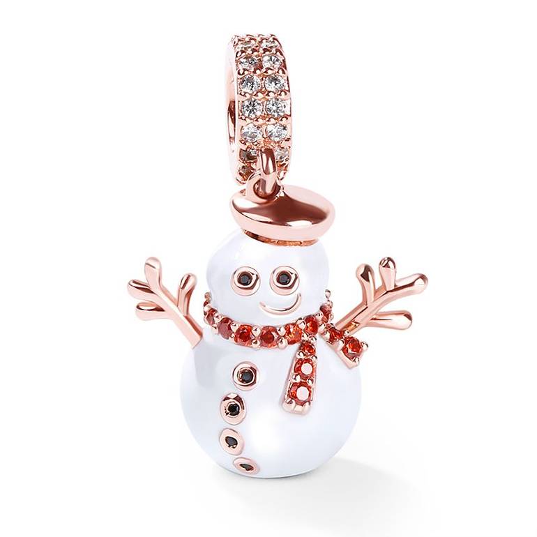 Snowman Pendant 925 Sterling Silver Charm 18K Rose Gold Plated Christmas fit Bracelets/Necklaces