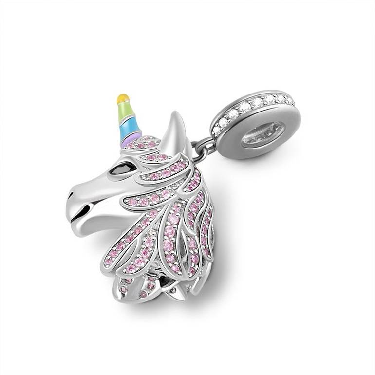 Pink Zirconia Unicorn Pendant S925 Silver Charm